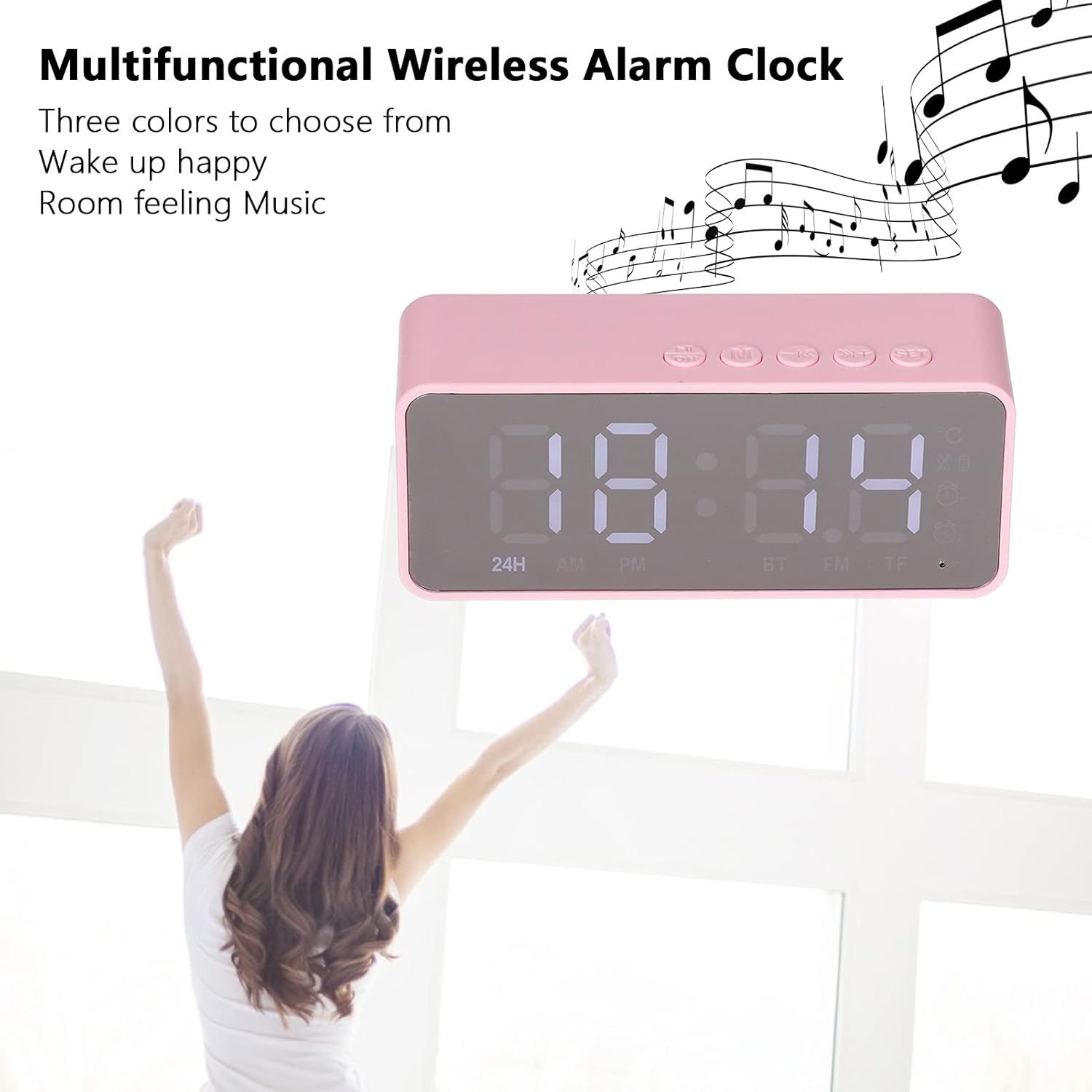 Digital Smart Alarm Clock With Bluetooth Speaker (Pink)