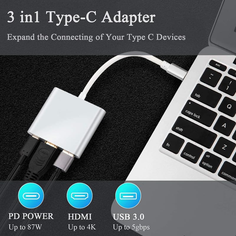 Type C To USB 3.0 HDMI Female 4K Hub Adapter Silver