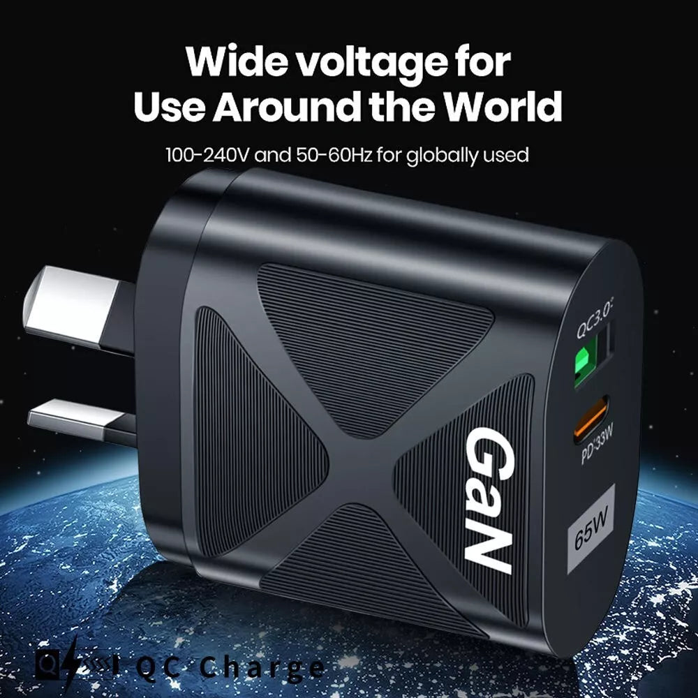 65W GaN USB C PD Fast Charging Wall USB C Charger Power Adapter Type C