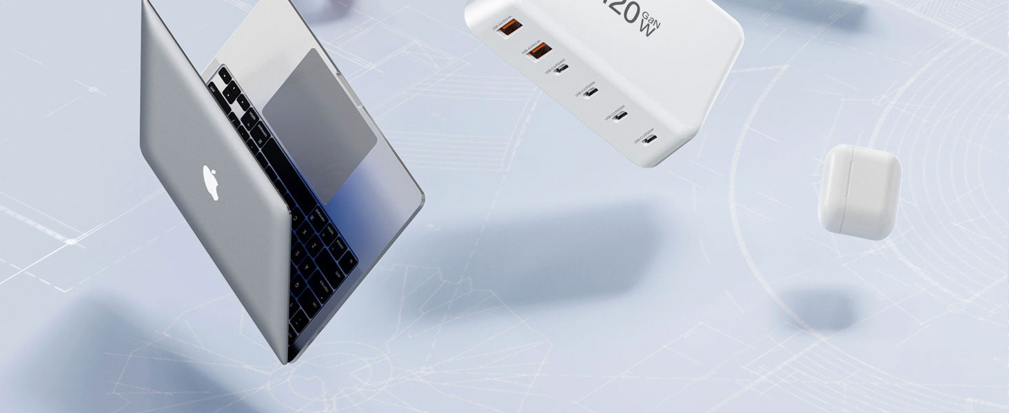 6 Port 120W USB C Charging Station GaN Fast Charging Hub