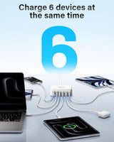 6 Port 120W USB C Charging Station GaN Fast Charging Hub