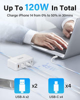 6 Port 120W USB C Charging Station GaN Fast Charging Hub