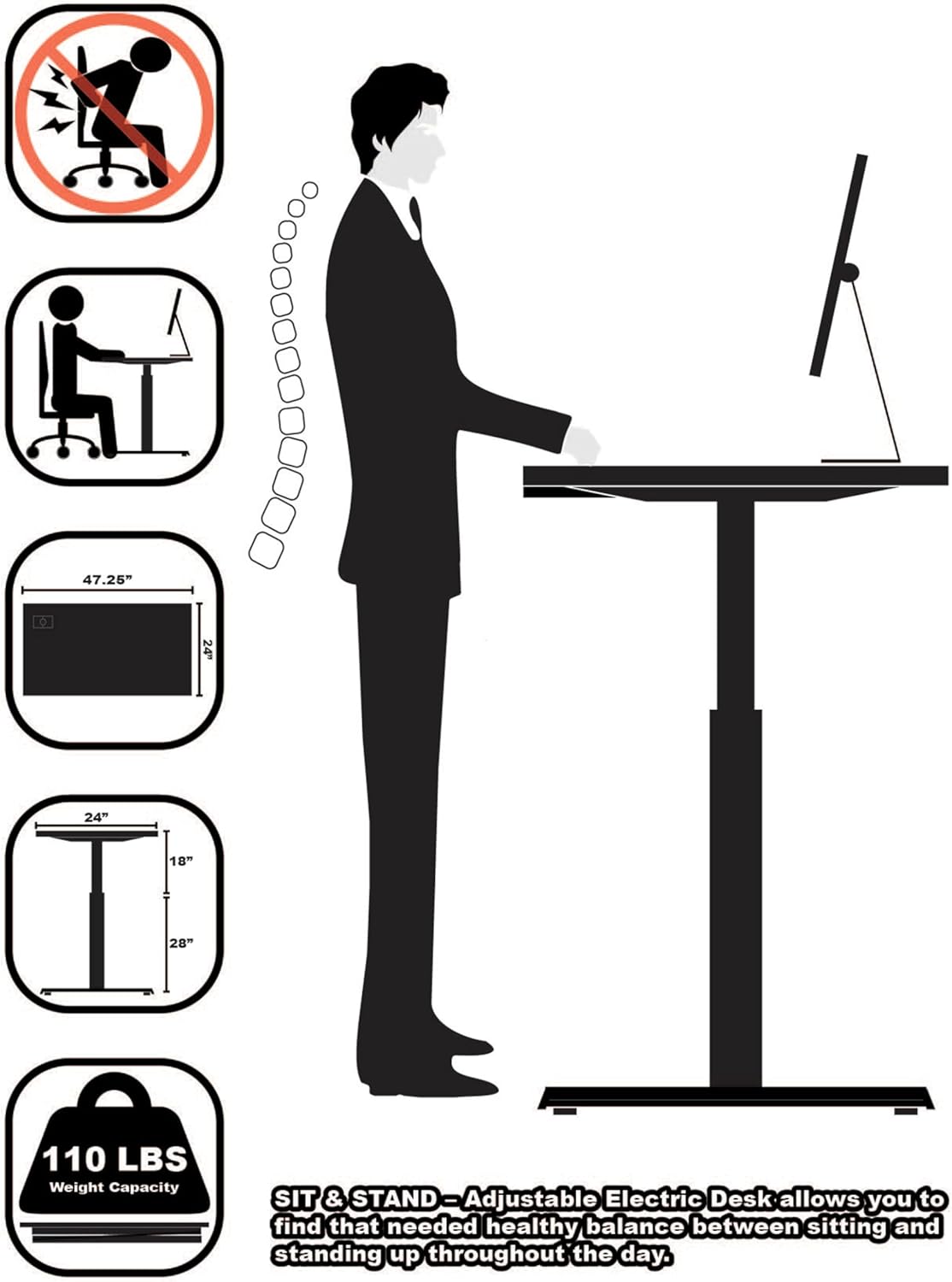 Electric Standing Height Adjustable Desk Table 140CM