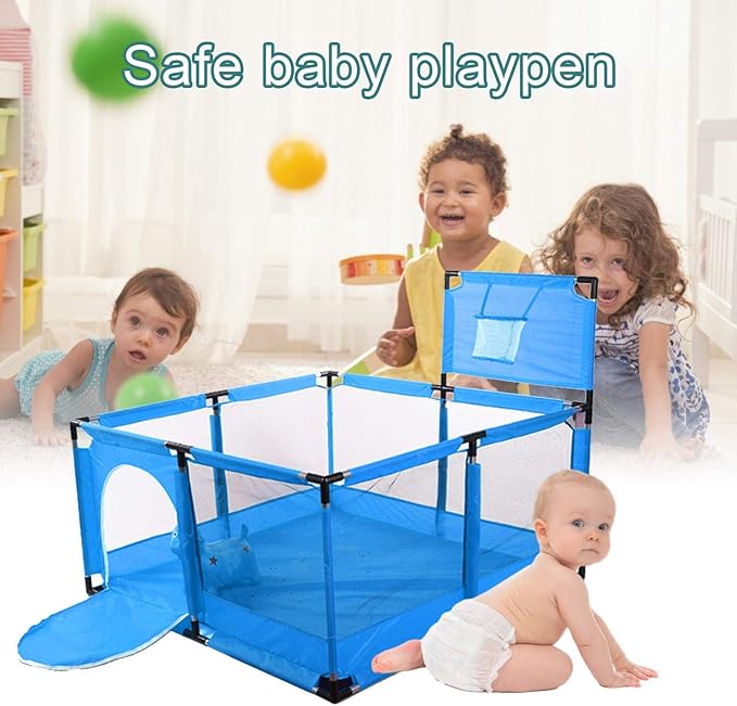 Baby Playpen 8 Panels Play Pen Yard Fence (Blue)