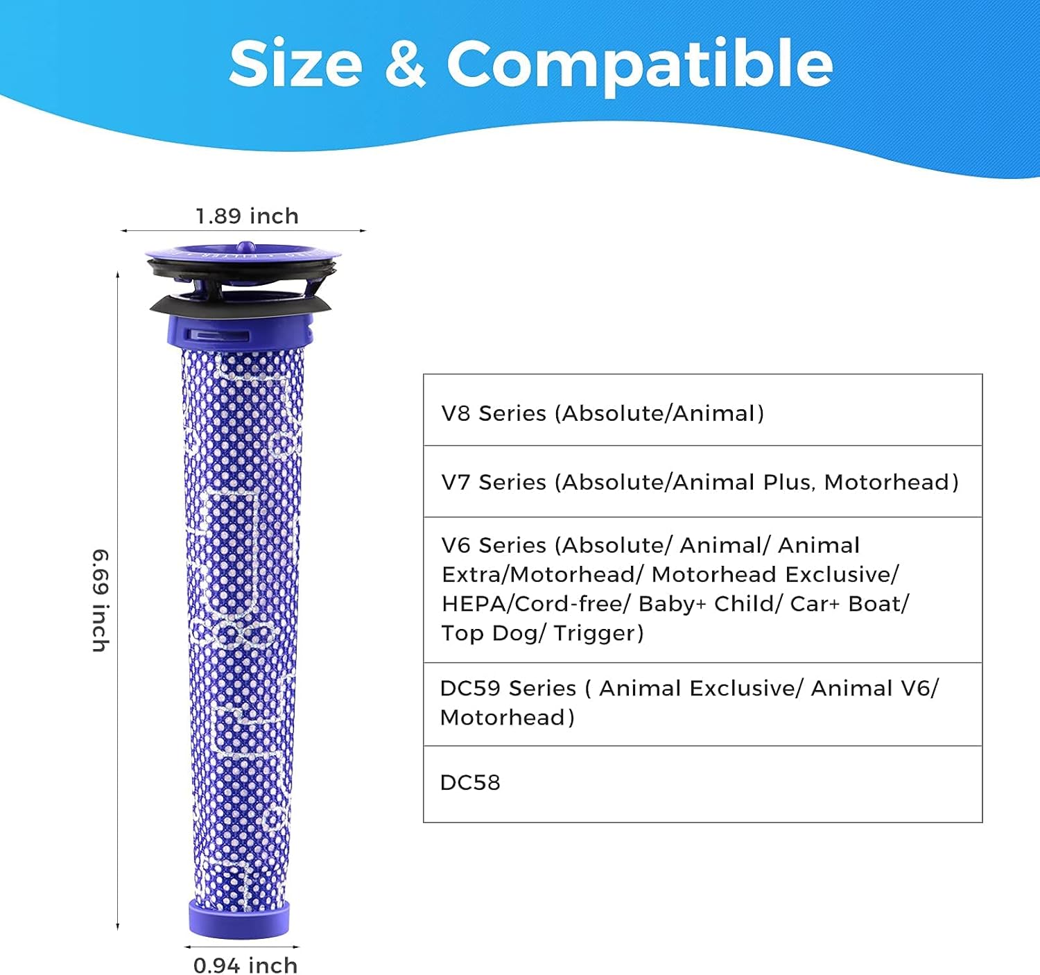 2 x Filter for Dyson V6, V7 & V8 Replacement Vacuum Cleaner