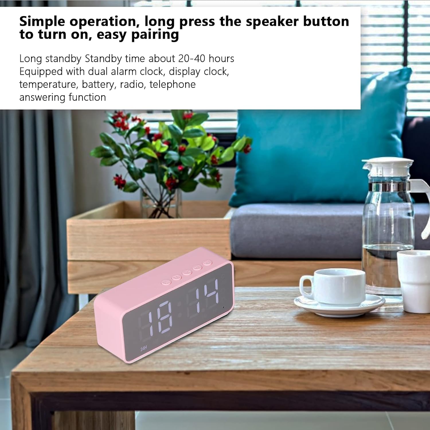 Digital Smart Alarm Clock With Bluetooth Speaker (Pink)