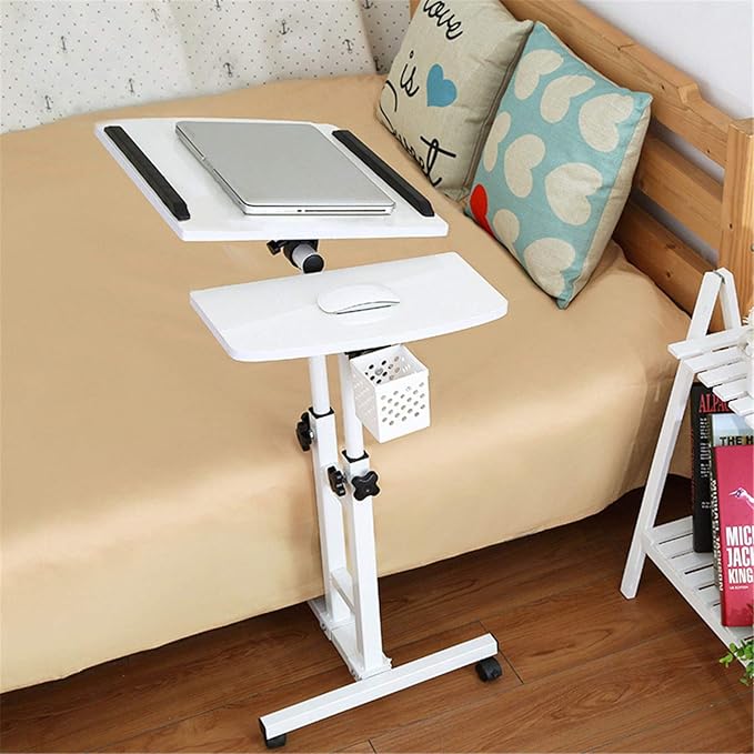 Adjustable Laptop Desk Mouse Pad Table Overbed wheels Laptop PC (White)