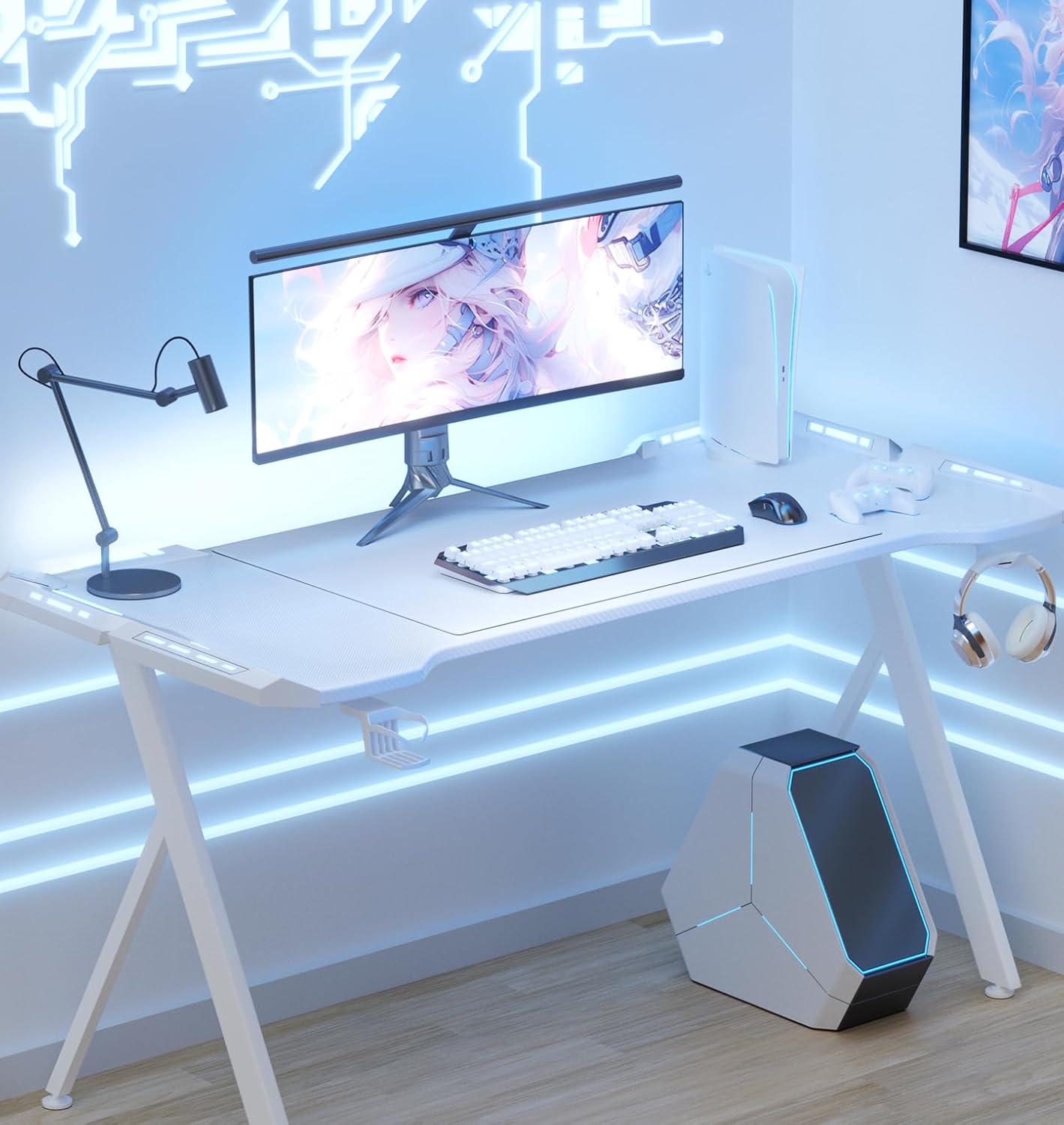 140cm Gaming Desk Table Computer Desk Wireless Charger