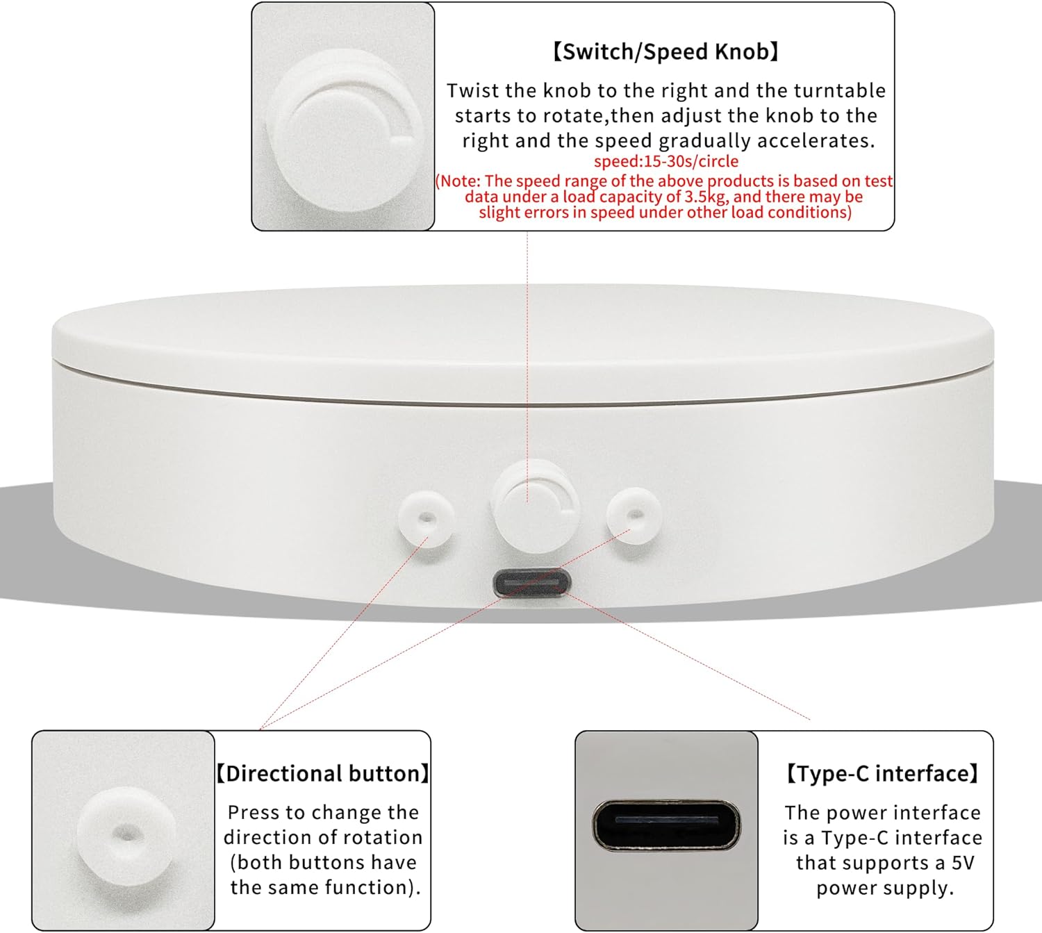 360 Degree Rotatable Electric Turntable Display Stand (White)