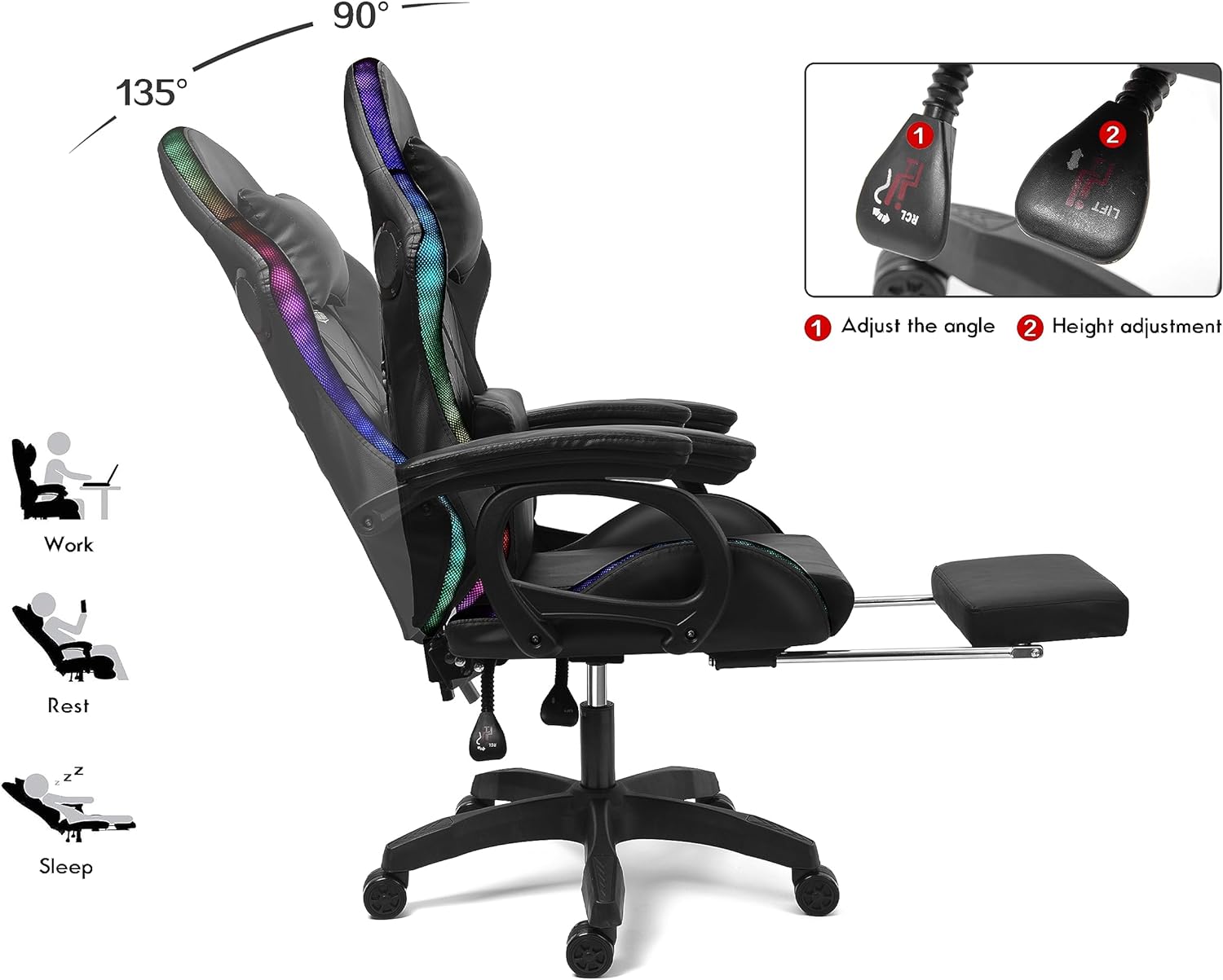 Gaming Chair with Bluetooth Speaker and RGB Light (Red and Black)