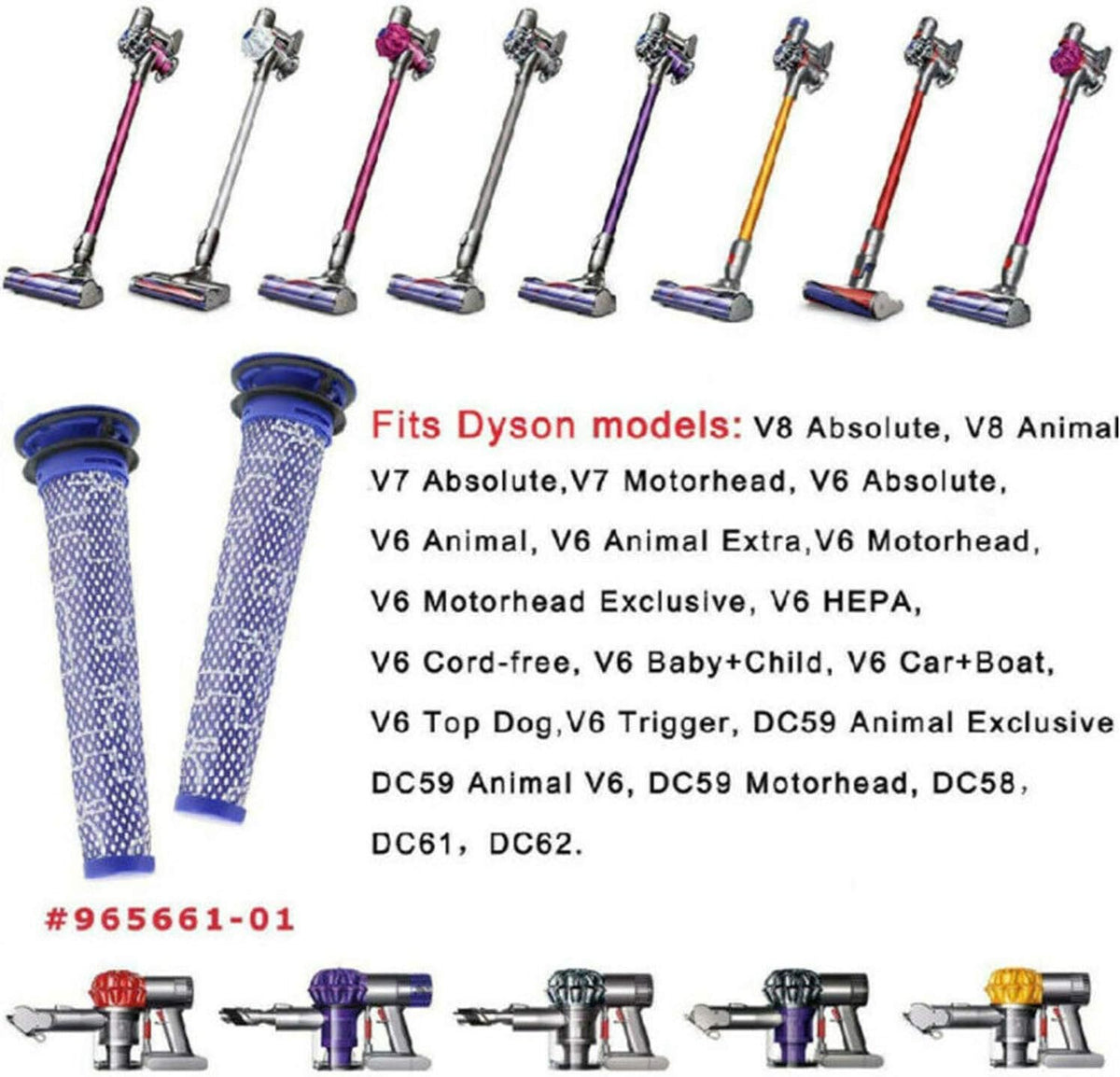 2 x Filter for Dyson V6, V7 & V8 Compatible With Replacement Vacuum Cleaner