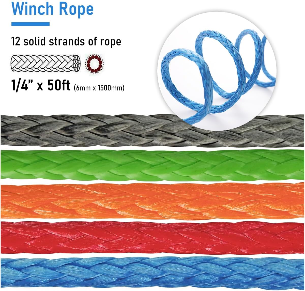 Synthetic Winch Rope Blue 15m 6mm