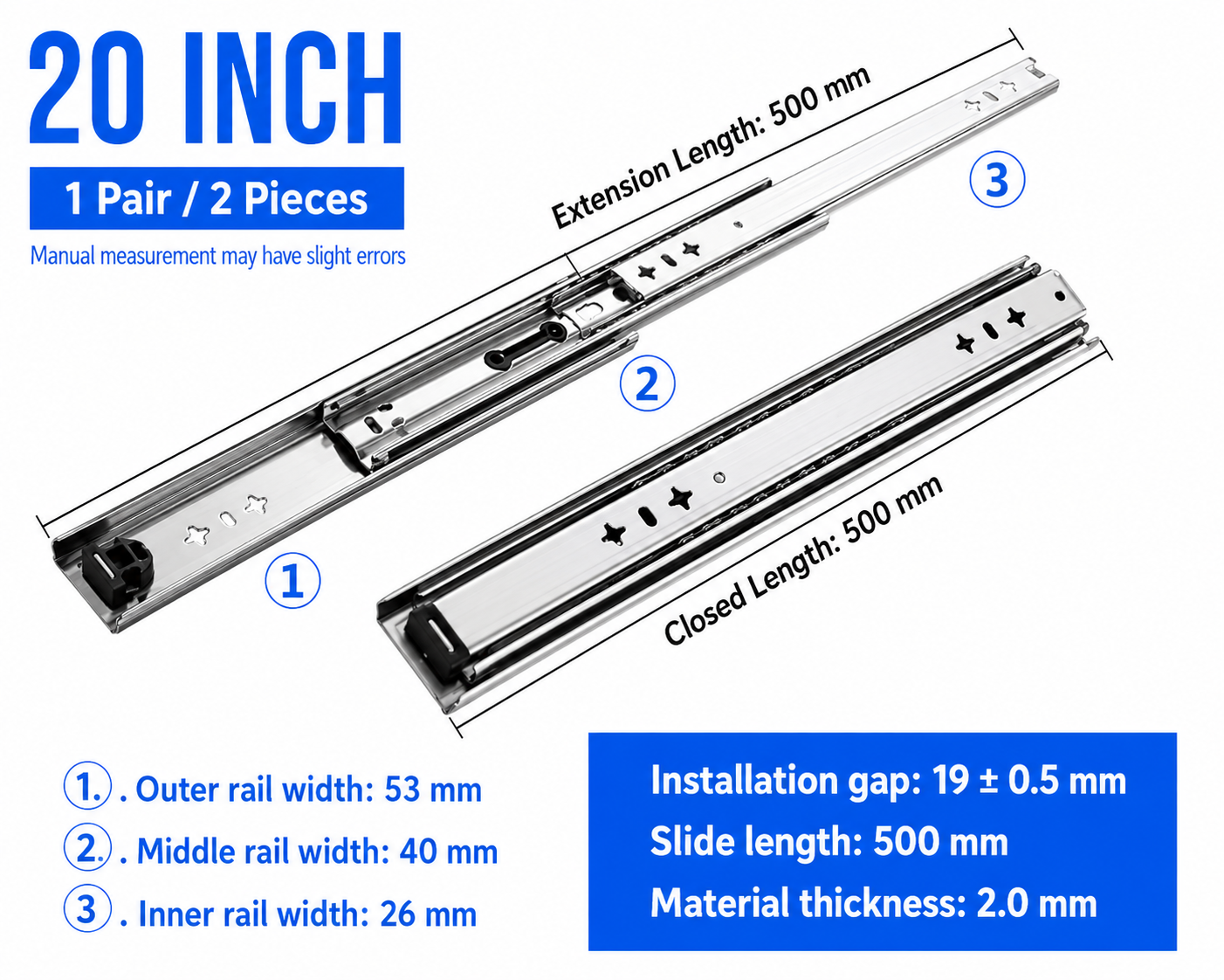 Drawer Slides Runner 20 Inch