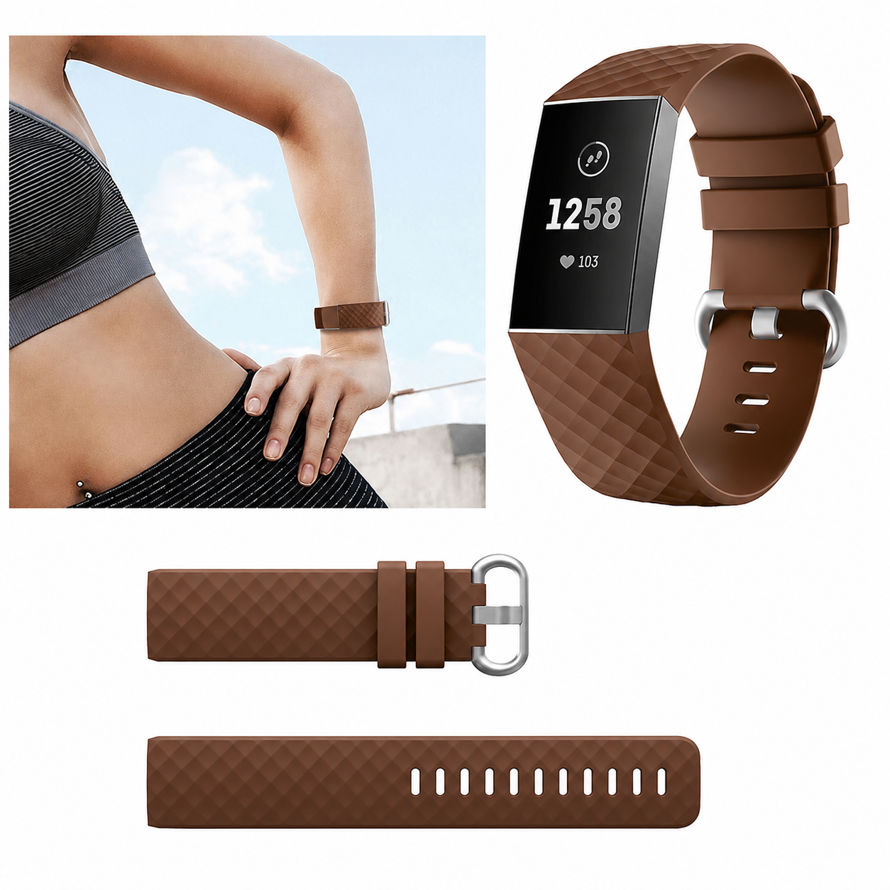 Fitbit Charge 3 / 4 Strap Fitbit Belt Large Brown