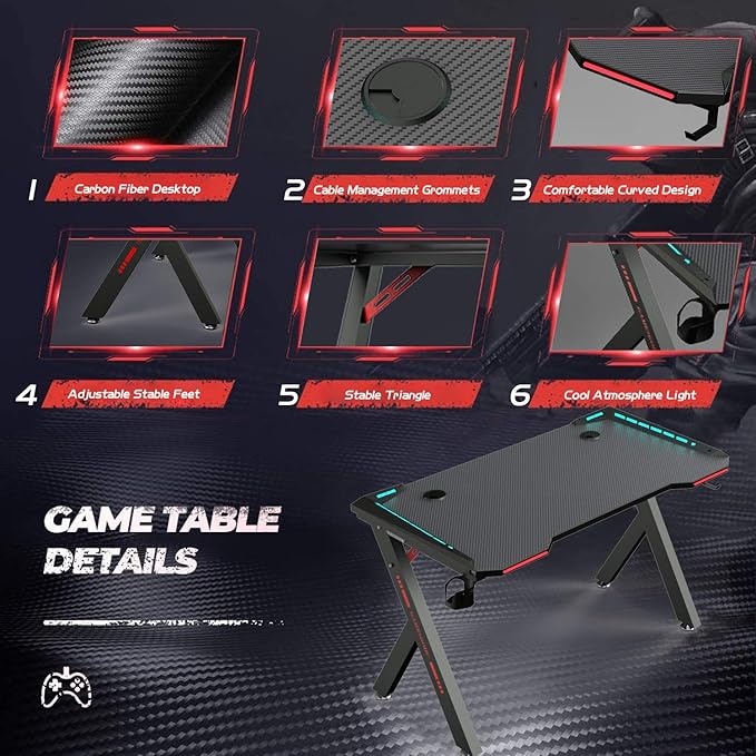 100cm RGB Gaming Desk with Wireless Charger Computer Tables