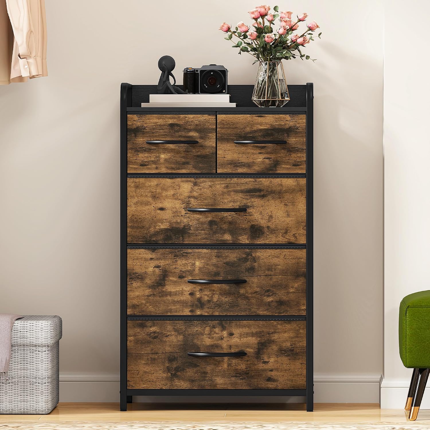 Tall Boy 5 Drawers Chest of Drawers