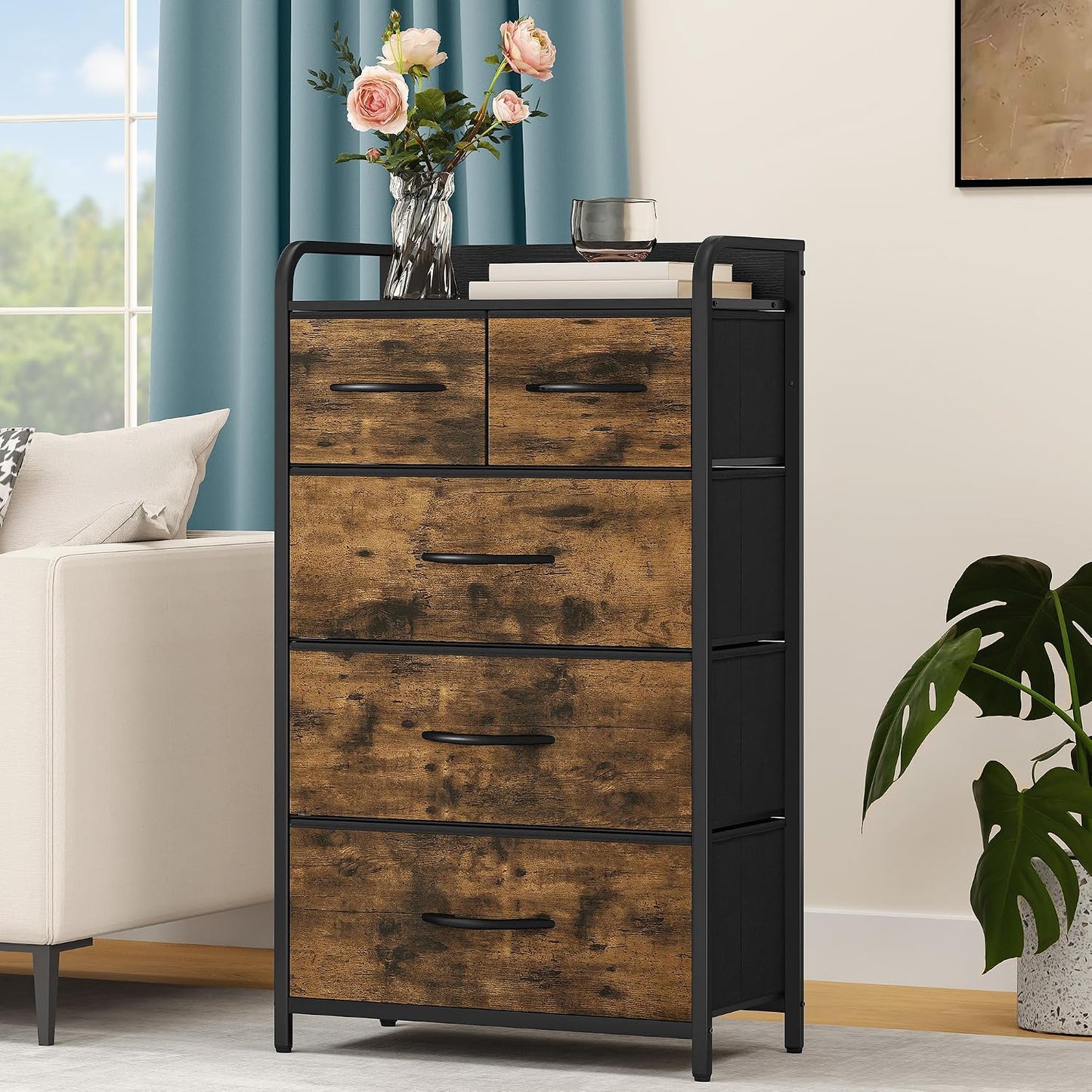 Tall Boy 5 Drawers Chest of Drawers