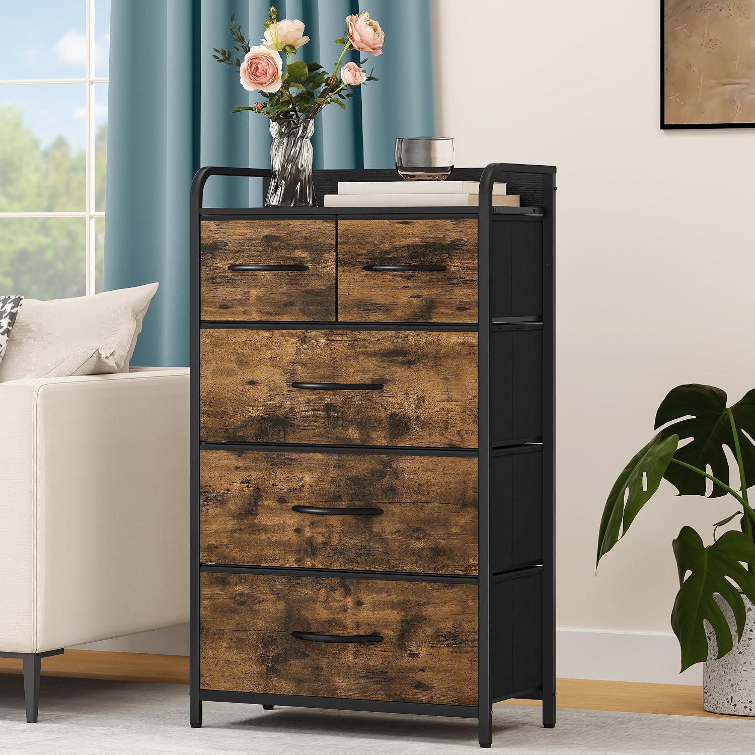 Tall Boy 5 Drawers Chest of Drawers