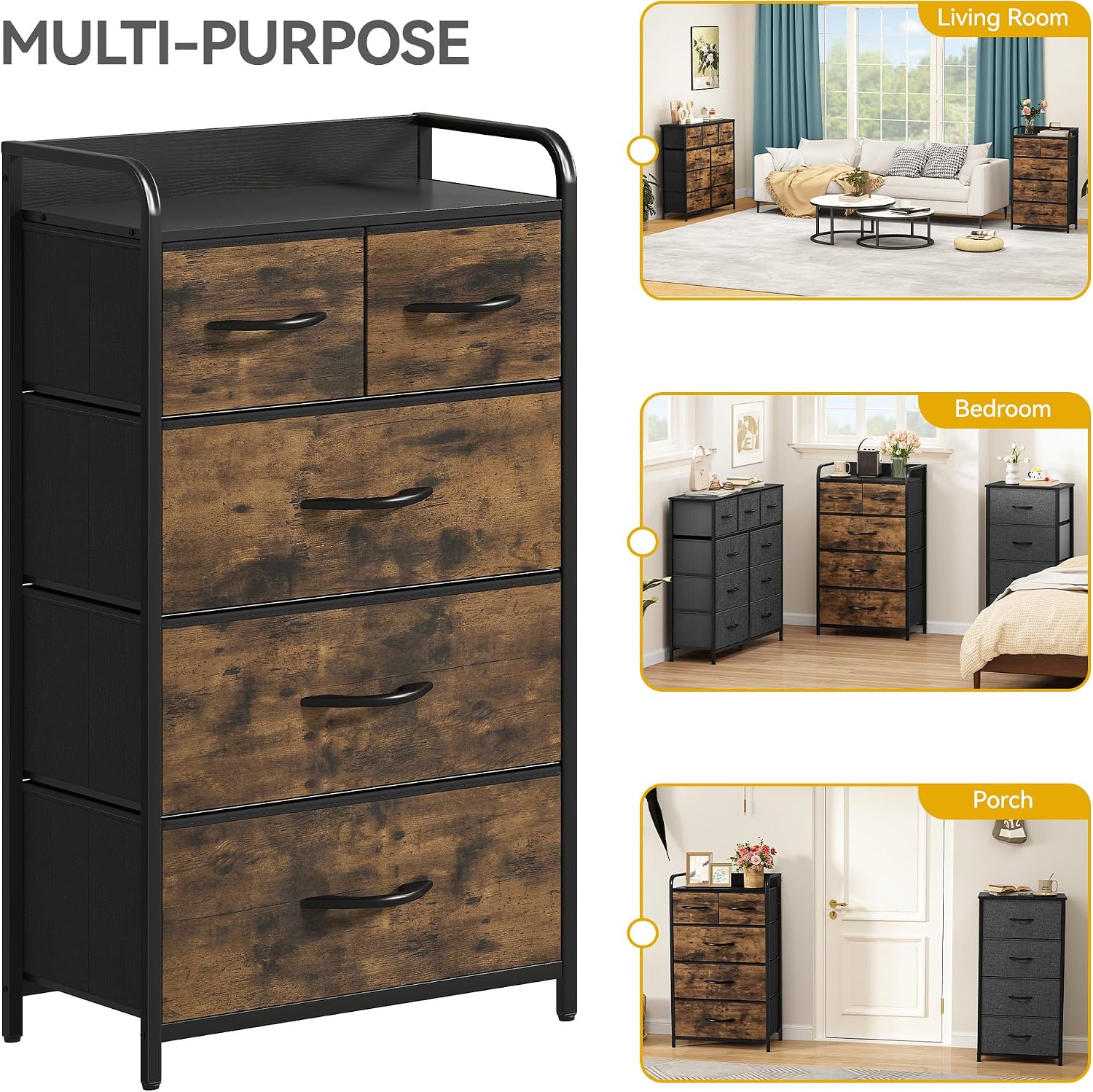 Tall Boy 5 Drawers Chest of Drawers
