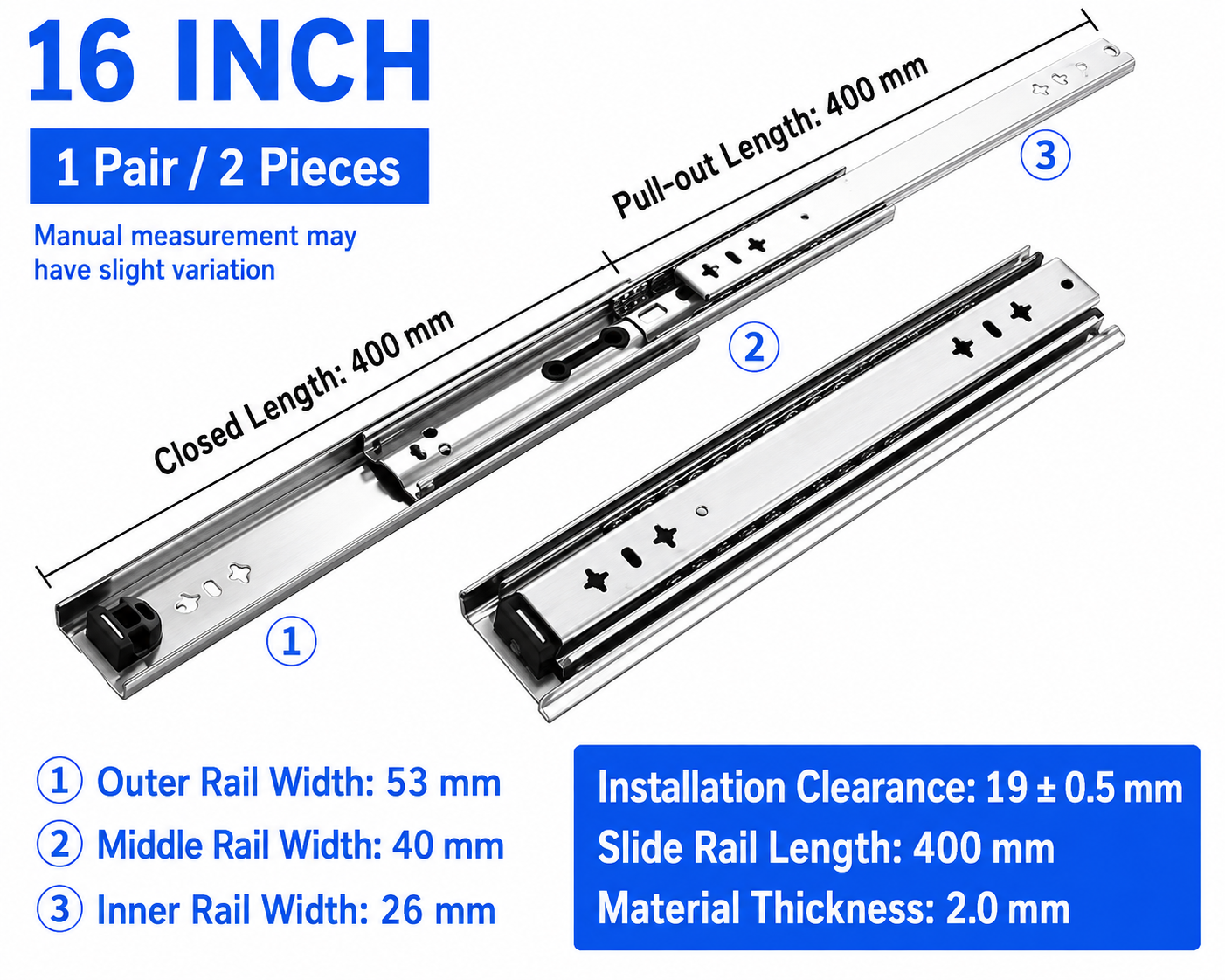 Drawer Slides Runner 16 Inch