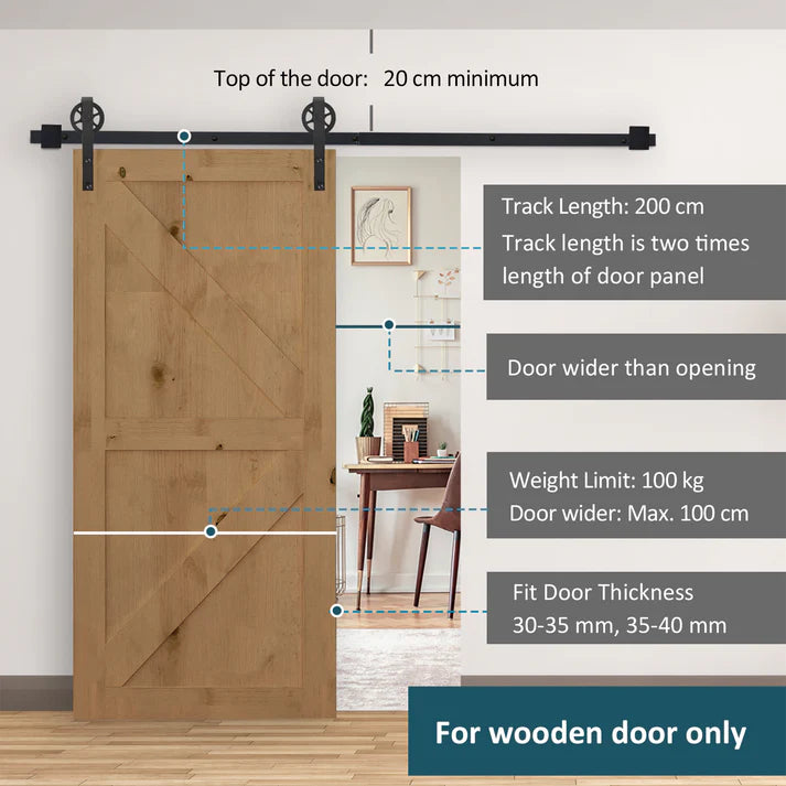 2m Sliding Barn Door Hardware Kit