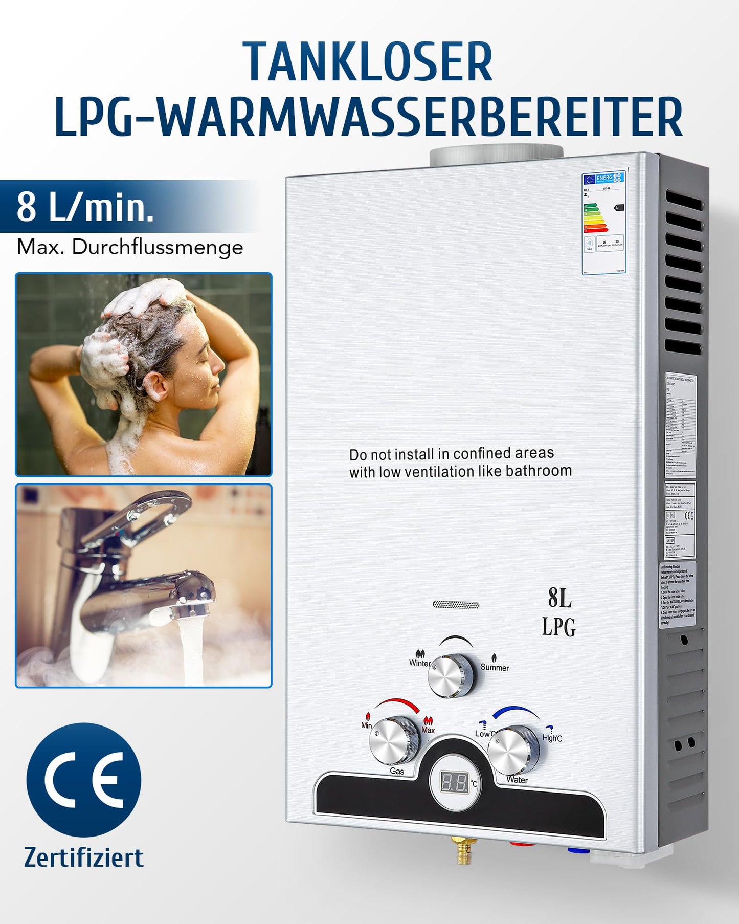 Gas Water Heating 8L + 12V Pump