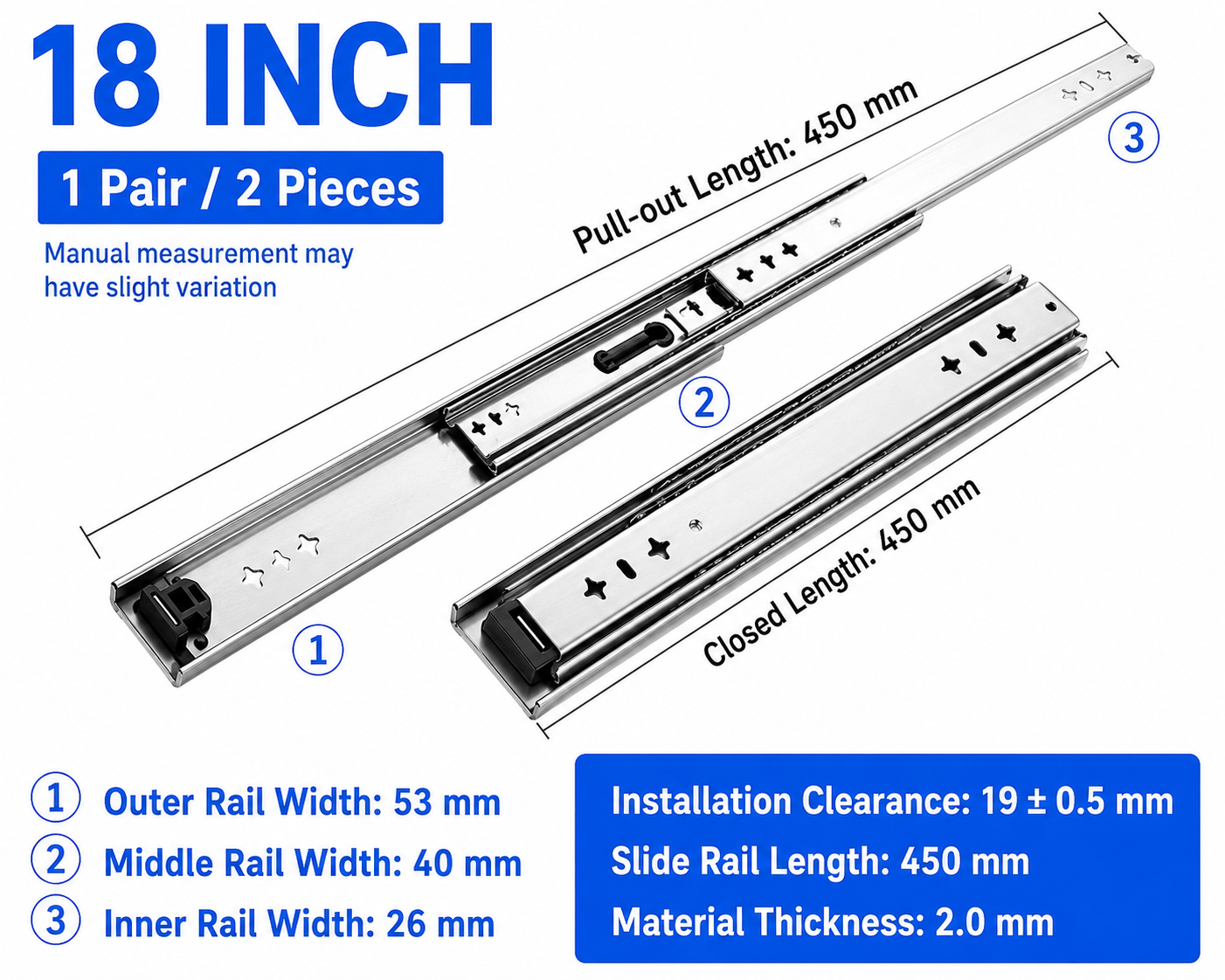 Drawer Slides Runner 18 Inch