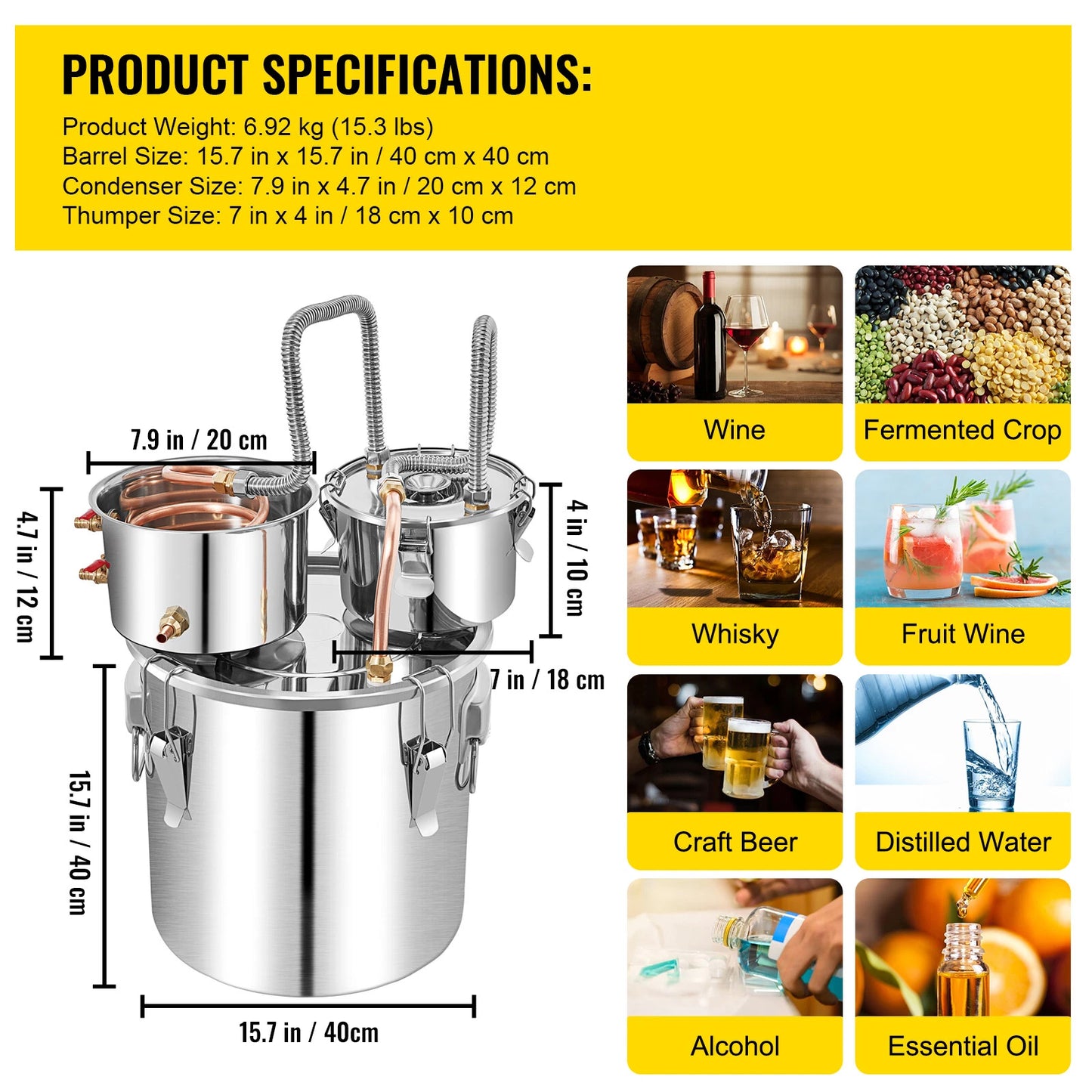 Alcohol Distiller 50L - Dual Condenser Alcohol & Water Distiller Kit