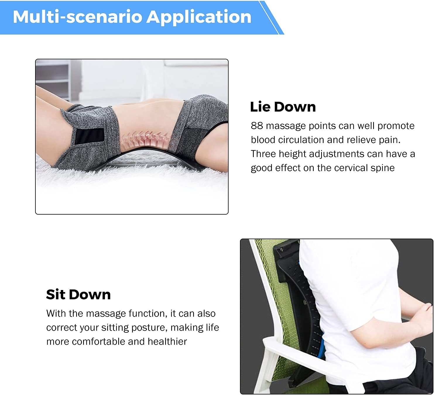 Adjustable Back Stretcher – Multi-Level Lumbar Support for Pain Relief in Bed, Chair, or Car
