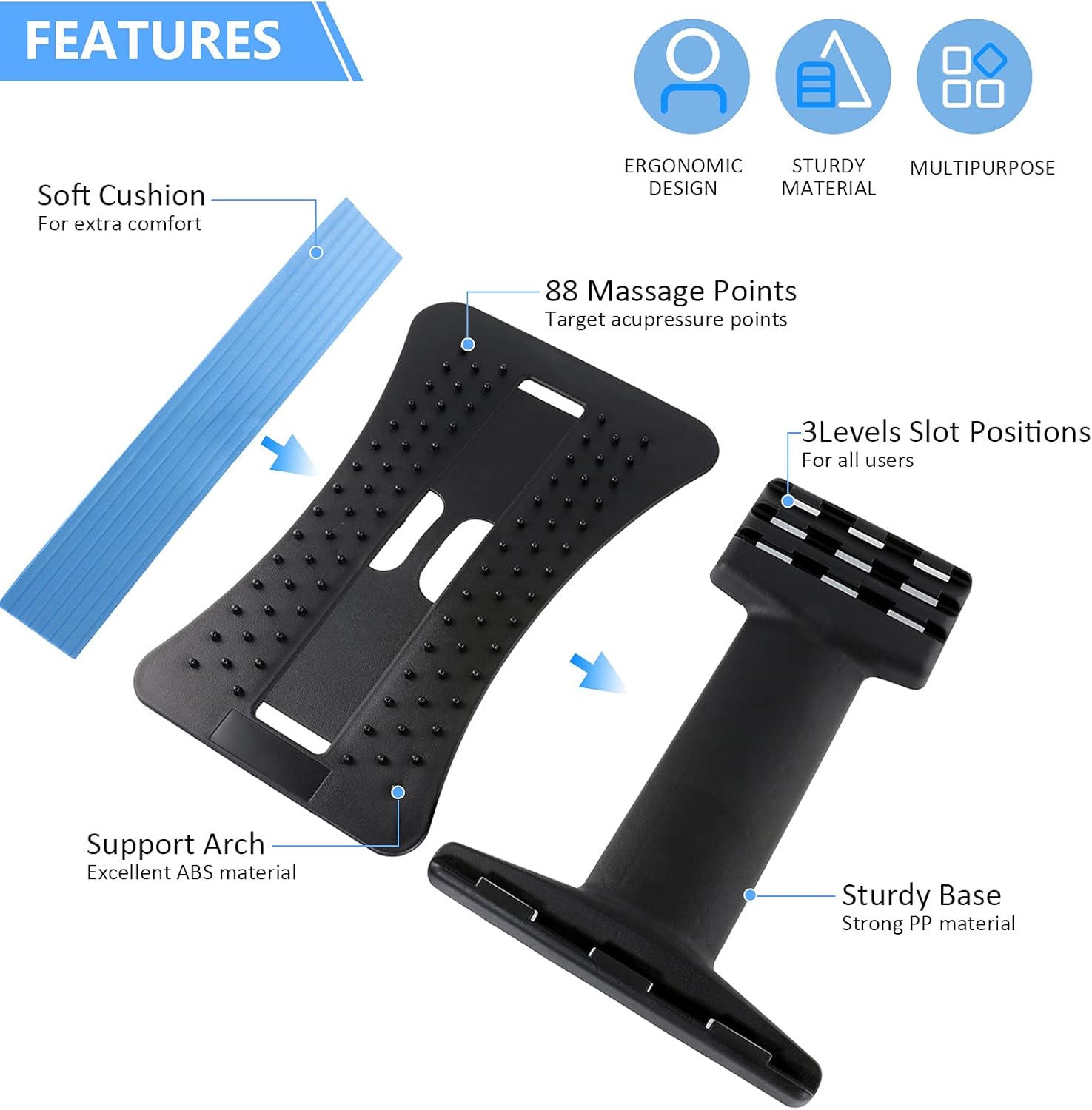 Adjustable Back Stretcher – Multi-Level Lumbar Support for Pain Relief in Bed, Chair, or Car