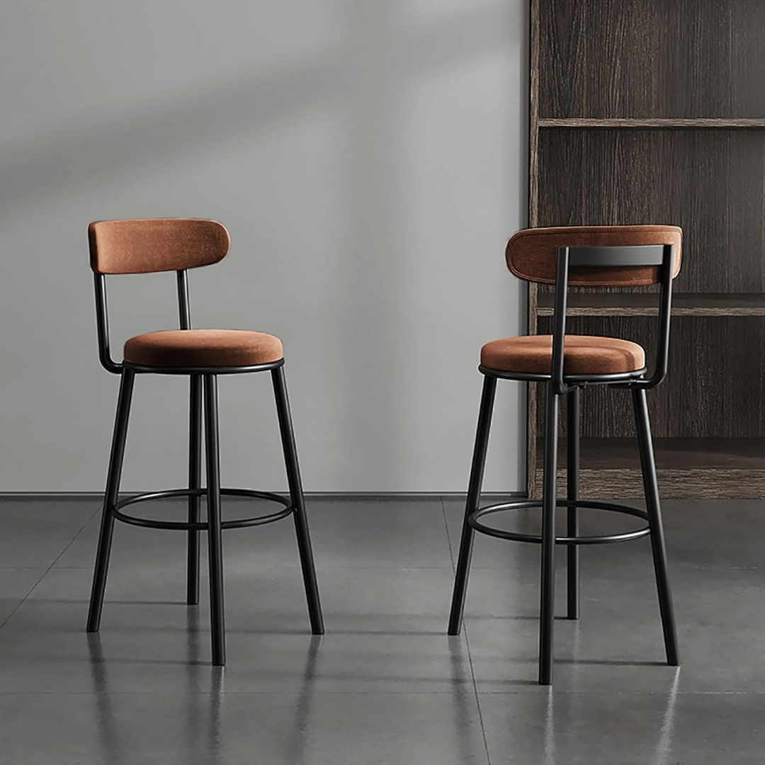 Bar Stools, Velvet Upholstered Kitchen Island Stool (Brown)