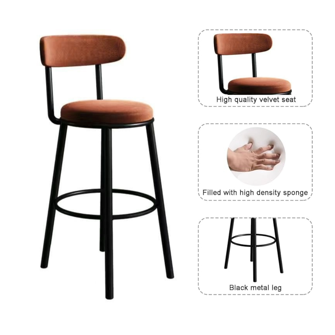 Bar Stools, Velvet Upholstered Kitchen Island Stool (Brown)
