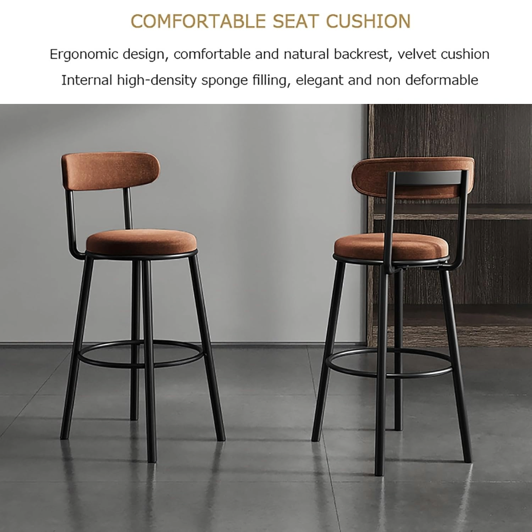 Bar Stools, Velvet Upholstered Kitchen Island Stool (Brown)