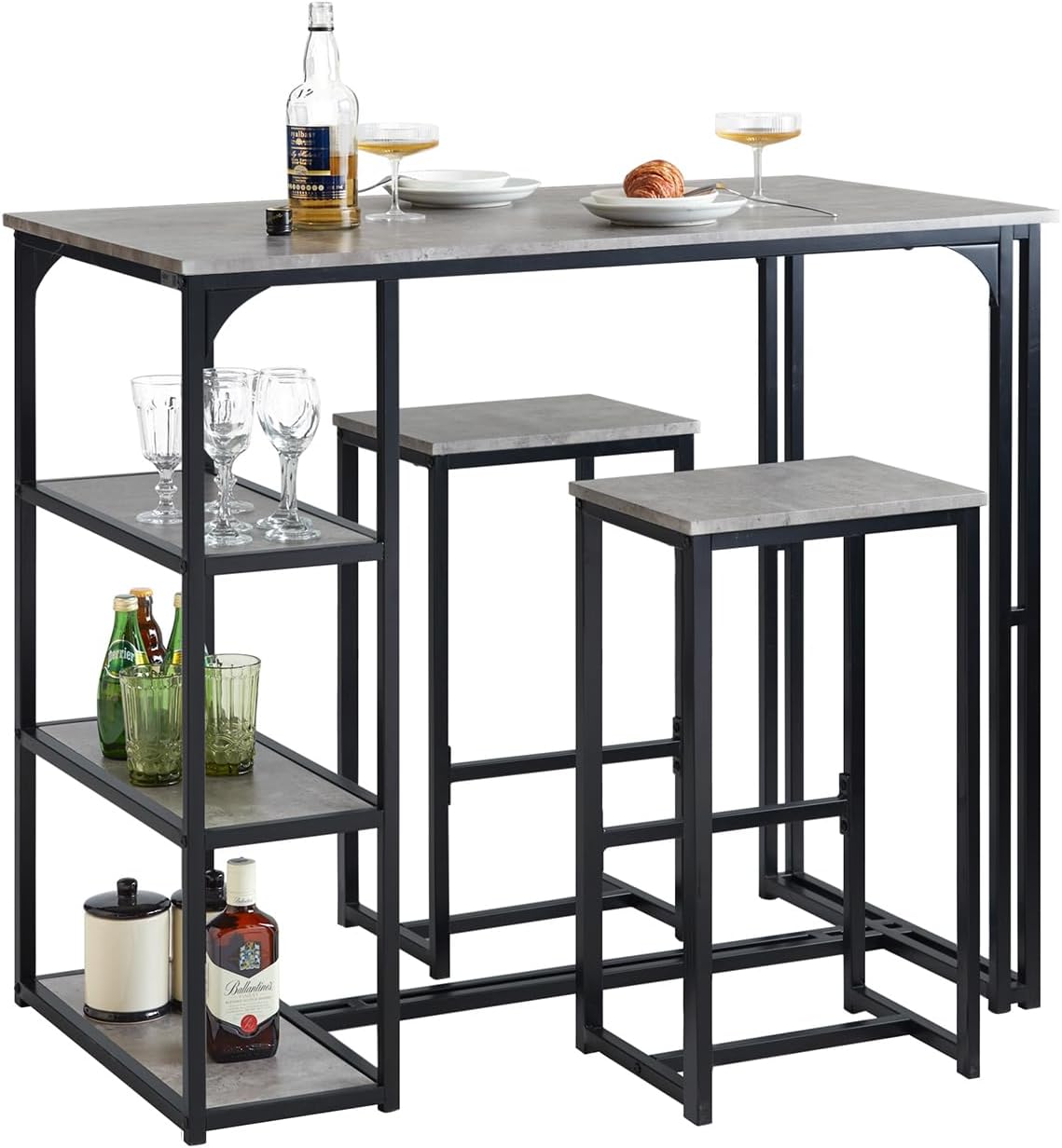 Bar Table and Bar Chairs Stool Set Light Grey