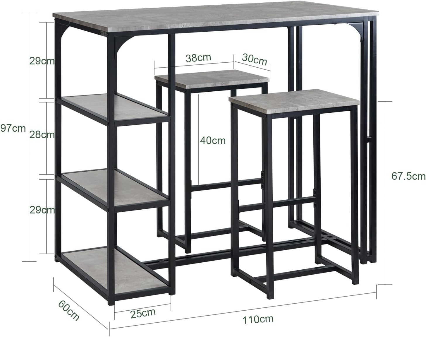 Bar Table and Bar Chairs Stool Set Light Grey