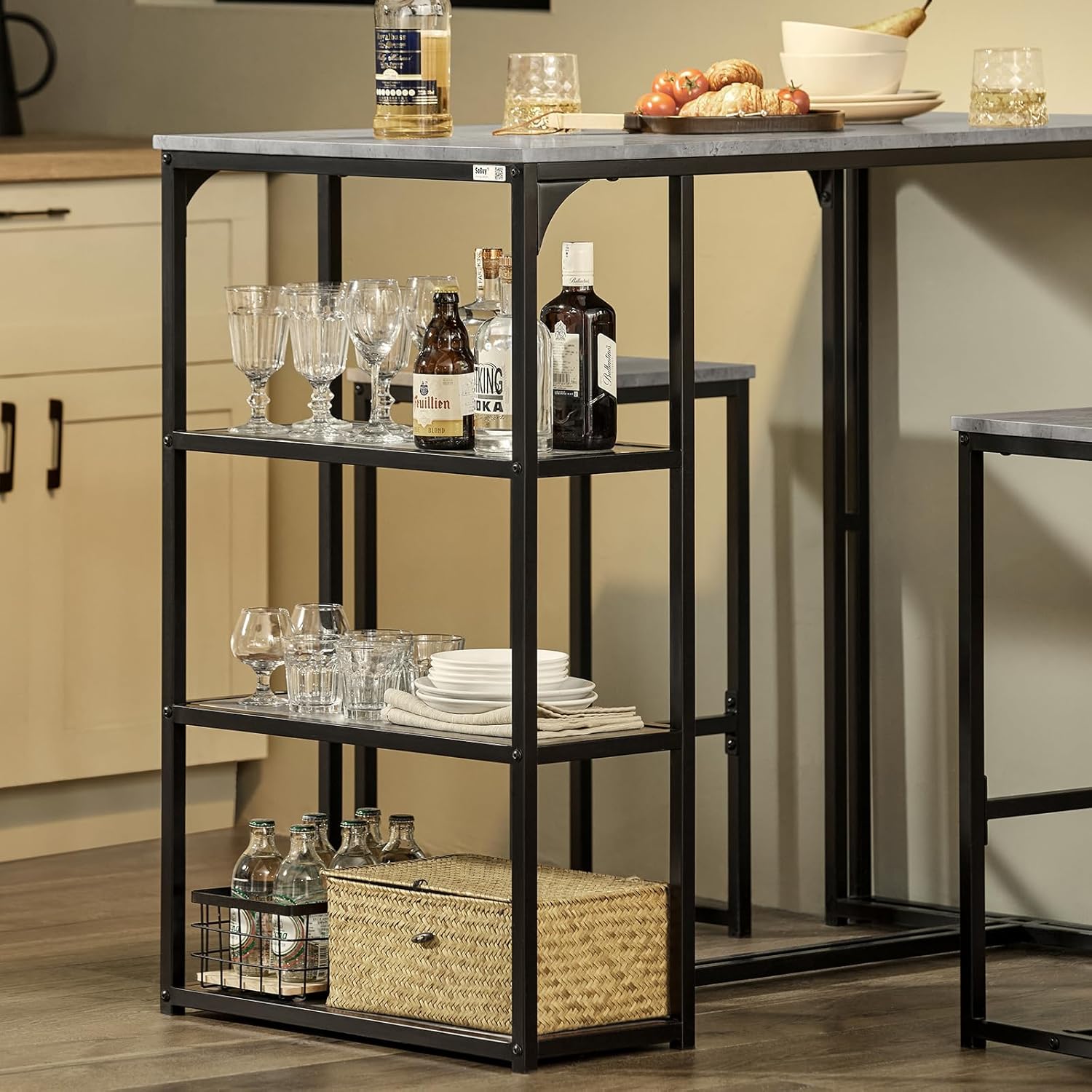 Bar Table and Bar Chairs Stool Set Light Grey