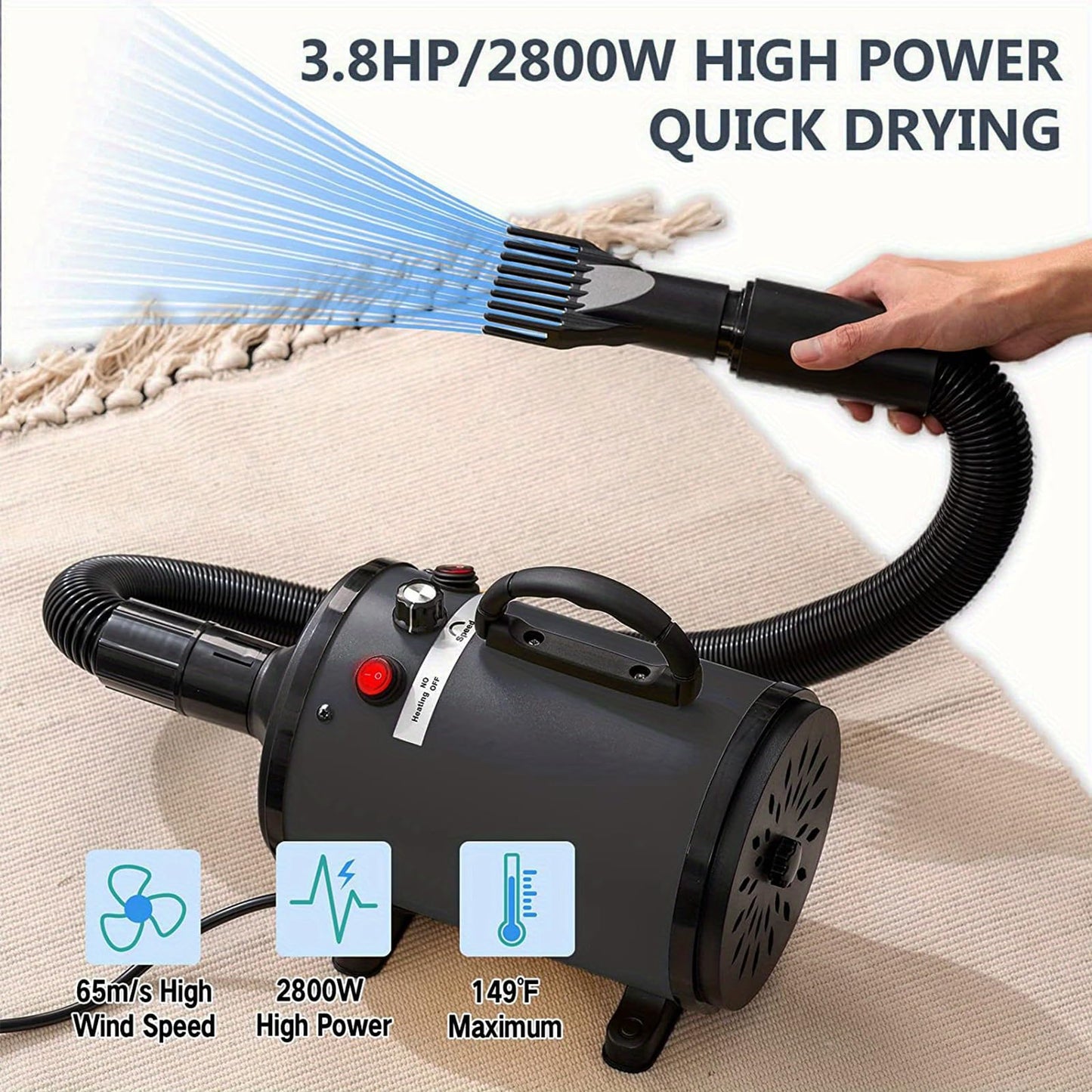 Pet Hair Dryer Grooming Blower Black
