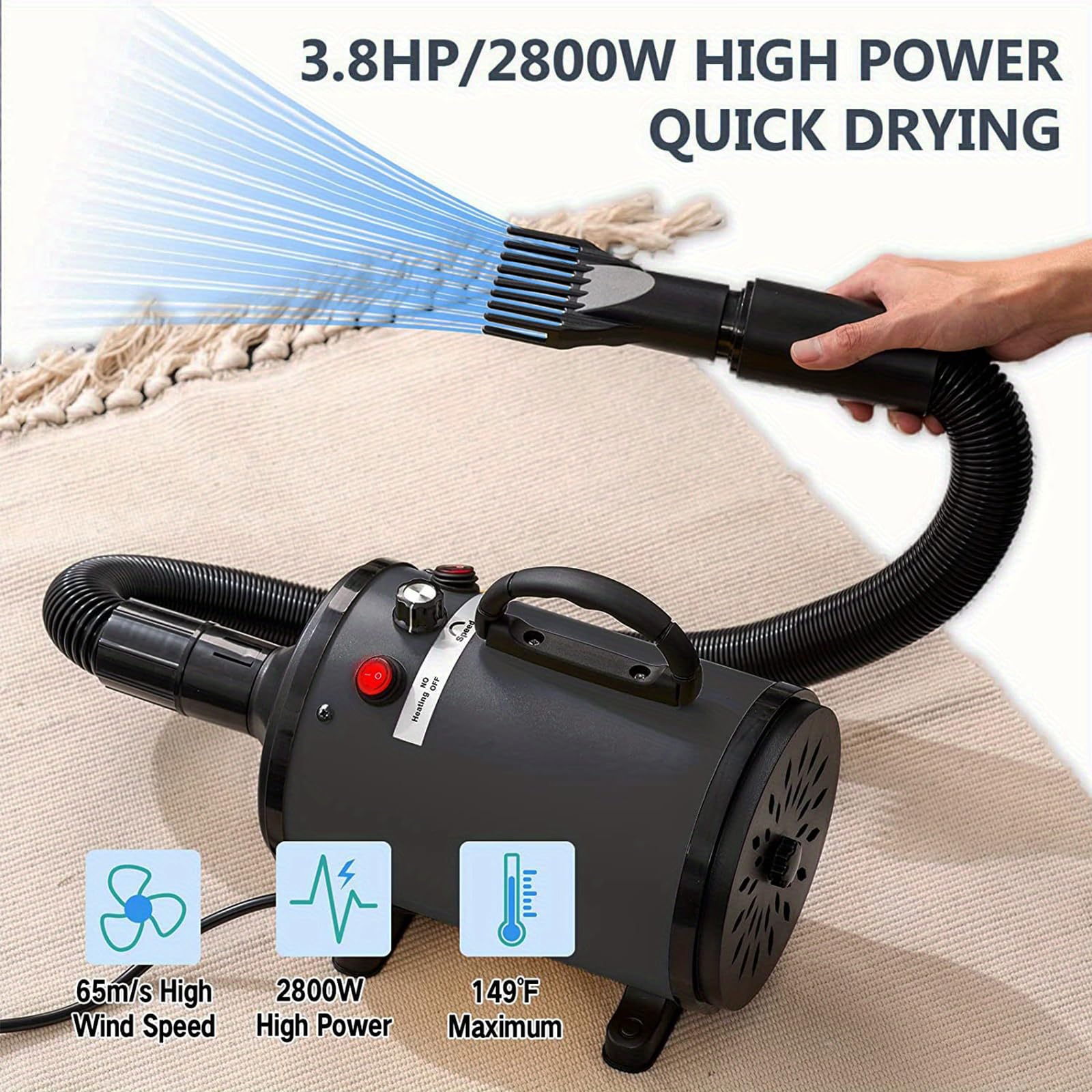 Pet Hair Dryer Grooming Blower Black