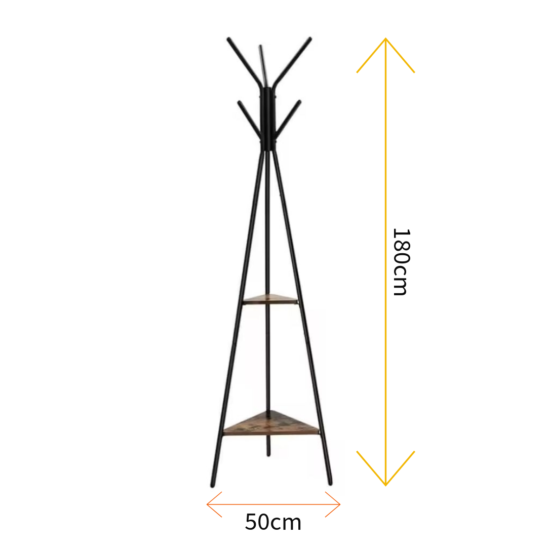 Coat Rack Freestanding Coat Hanger Stand Hall Tree with 2 Shelves