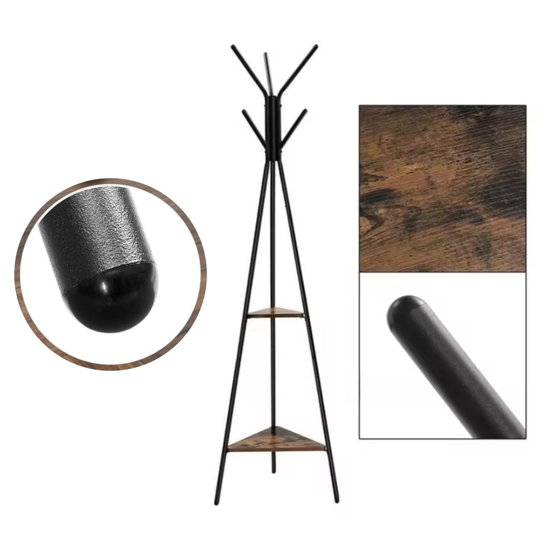 Coat Rack Freestanding Coat Hanger Stand Hall Tree with 2 Shelves