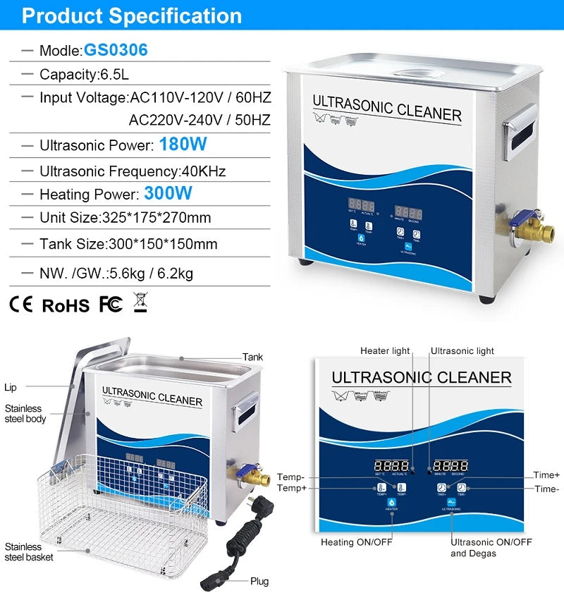 Ultrasonic Cleaner 6.5L Heated Ultrasonic