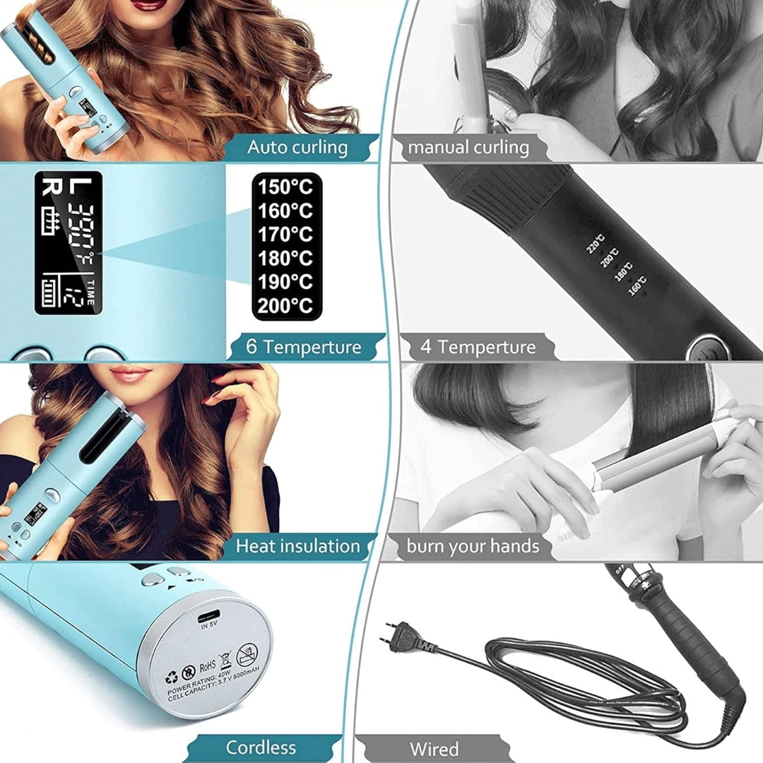 LCD Cordless Hair Curler Automatic