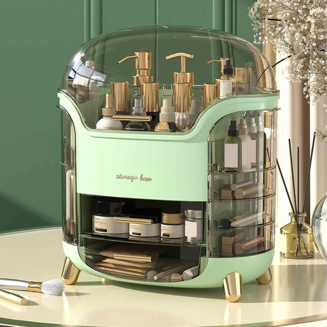 Makeup Case Makeup Box Dustproof Cosmetic Storage Box Organizer (Green)