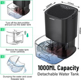 Mini Dehumidifier 1000mL Portable Black