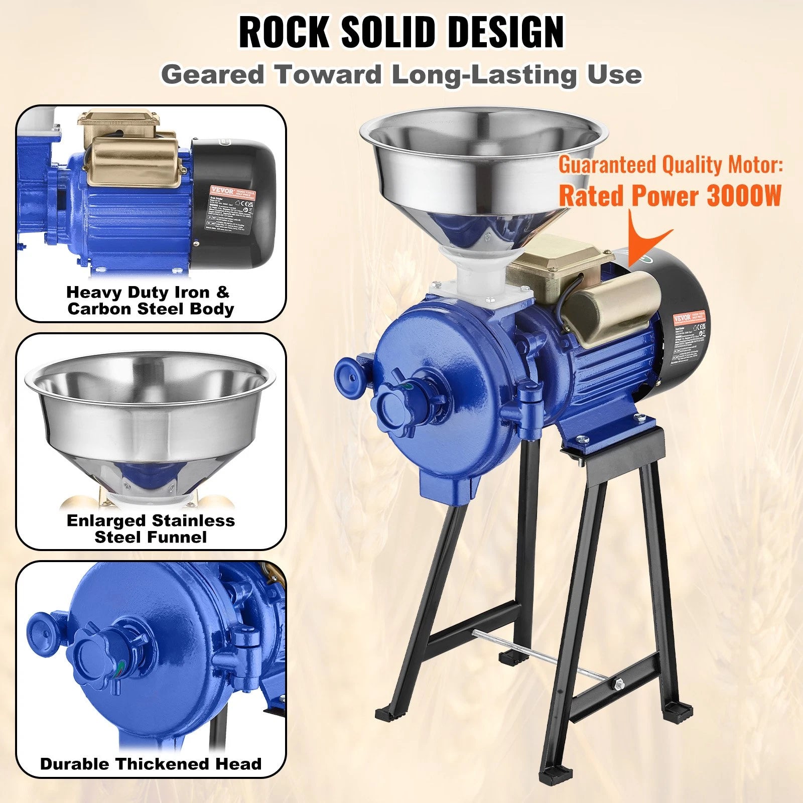 Electric Grain Mill Grinder 3000W Commercial Grain Milling Machine