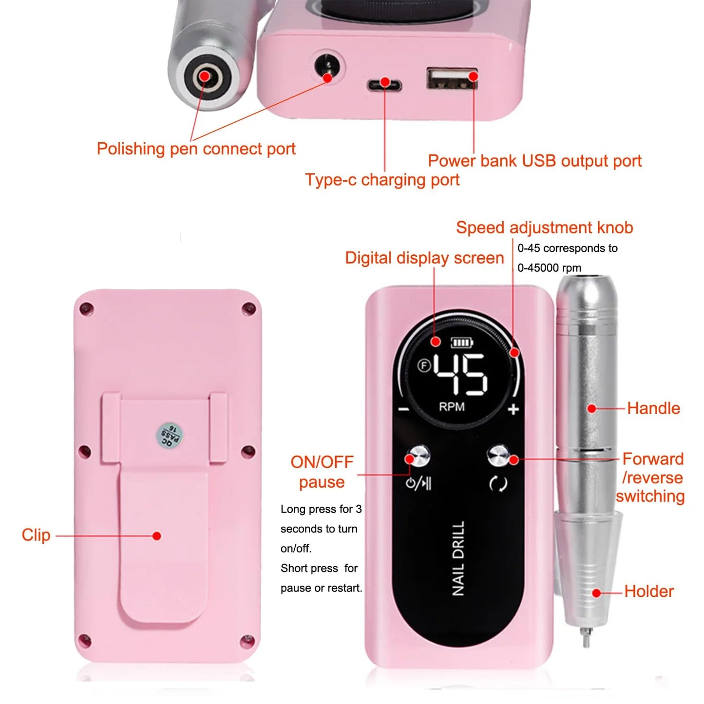 Electric Nail Drill Kit Machine 45000RPM