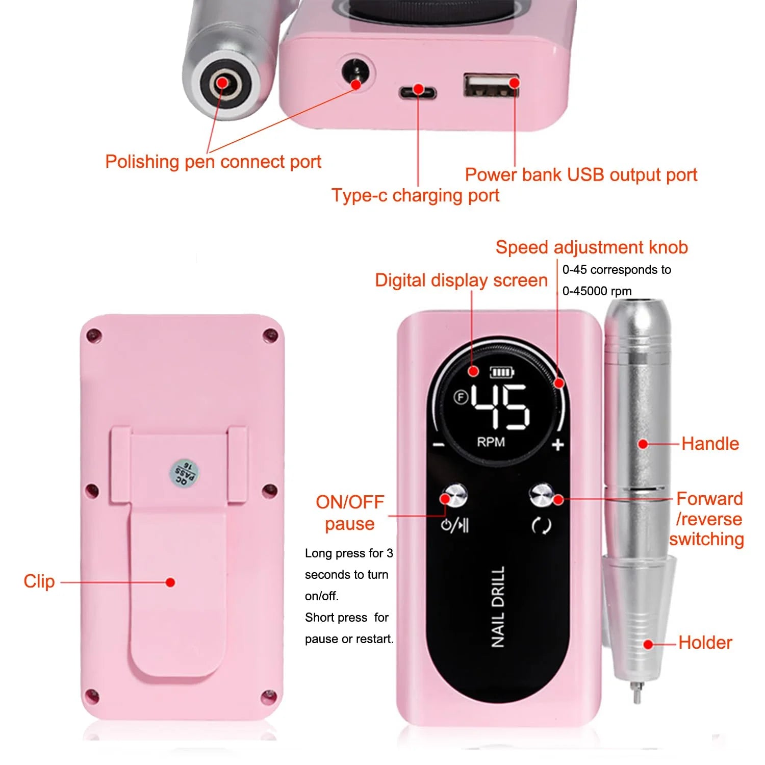 Electric Nail Drill Kit Machine 45000RPM