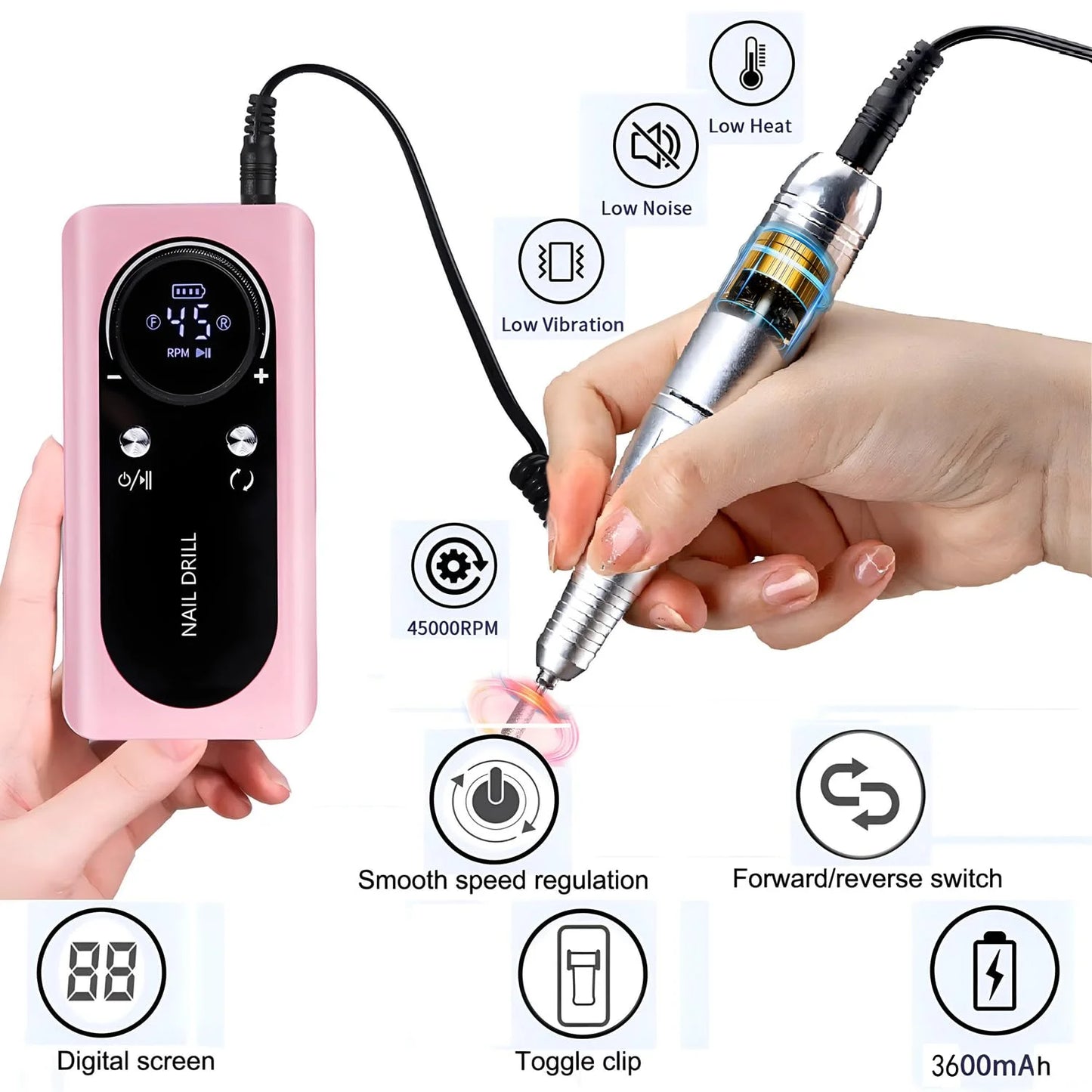 Electric Nail Drill Kit Machine 45000RPM