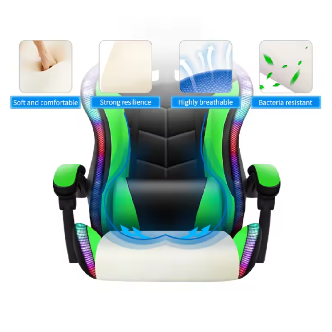 Gaming Chair Racing Chair with Speaker and RGB Light (Green)
