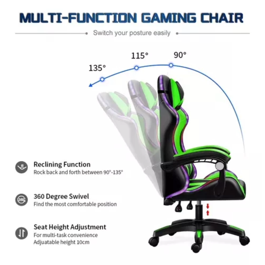 Gaming Chair Racing Chair with Speaker and RGB Light (Green)
